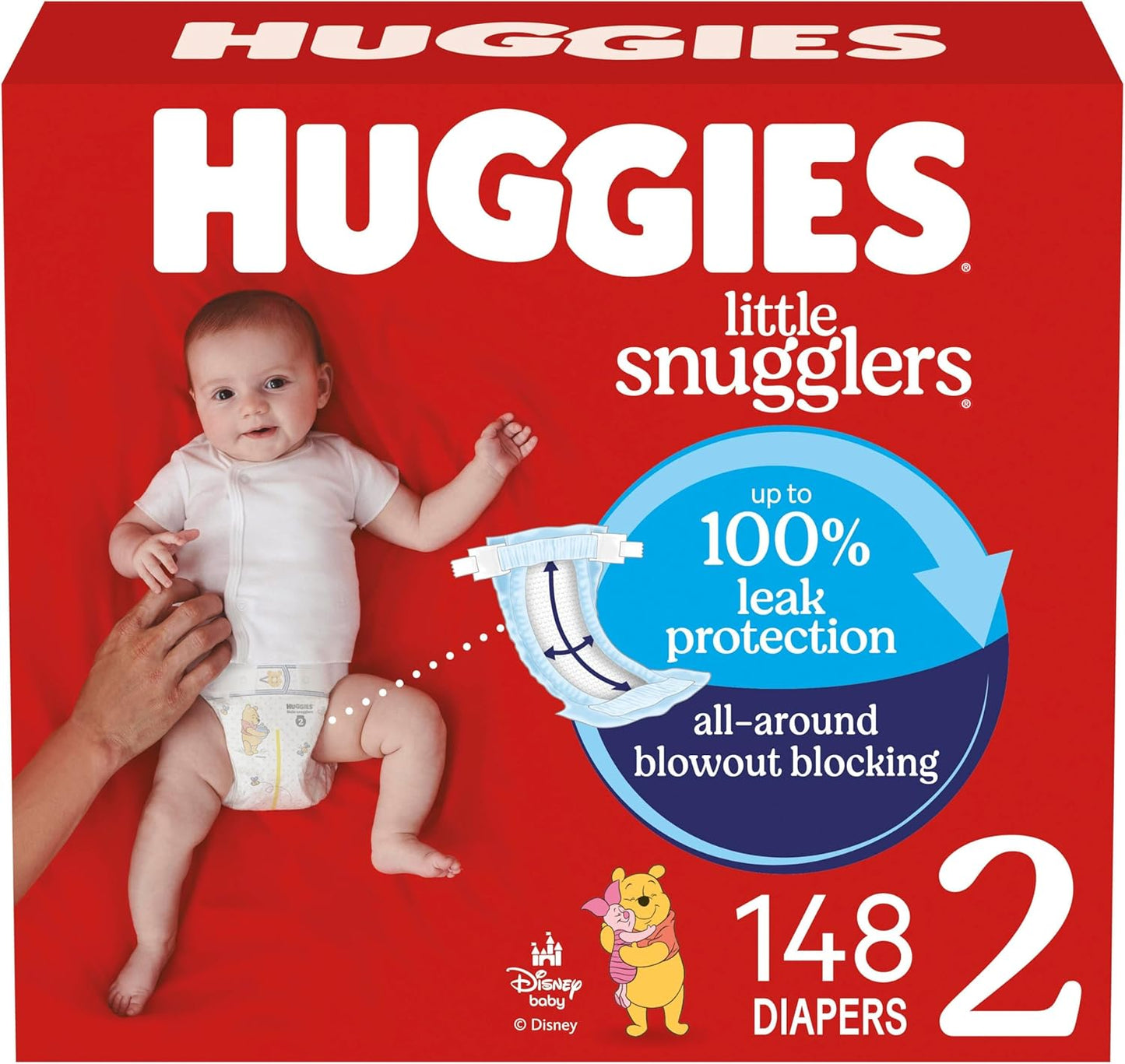 Huggies Size 2 Diapers, Little Snugglers Baby Diapers, Size 2 (12-18 lbs), 148 Count, Packaging May Vary