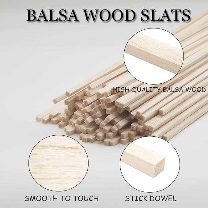120Pcs Balsa Wood Sticks, Wood Strips Balsa Square Wooden Dowels Hardwood
