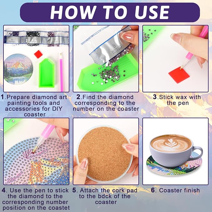 UPINS 8 Pcs Diamond Art Painting Coasters
