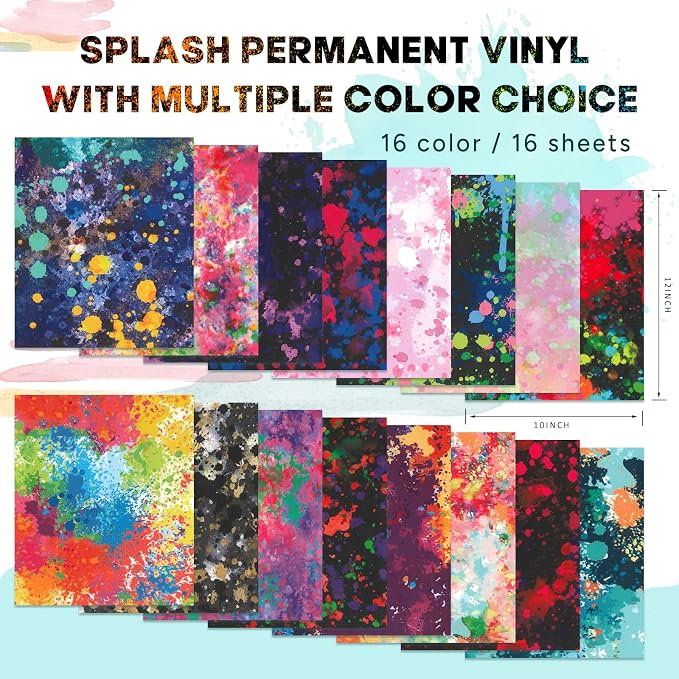 Tintnut Splash Permanent Vinyl 16 Sheets 12''x10'' Permanent Adhesive Vinyl |