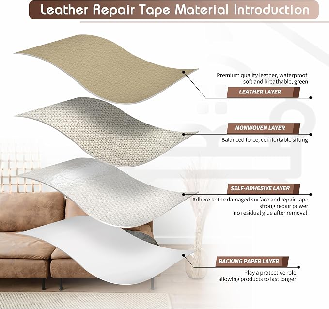 KING MOUNTAIN Leather Repair Patch, 16 x 60 Inches self Adhesive Leather Repair
