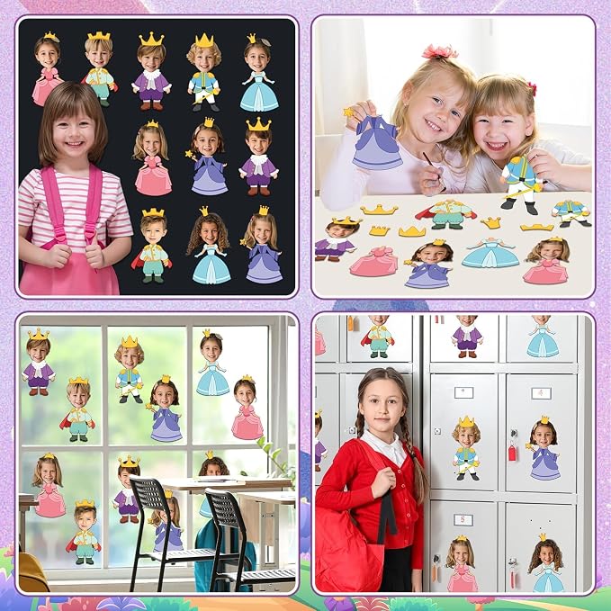 48Pcs Princess and Prince Crown Cutouts Bulletin Board Decorations Gold Crowns