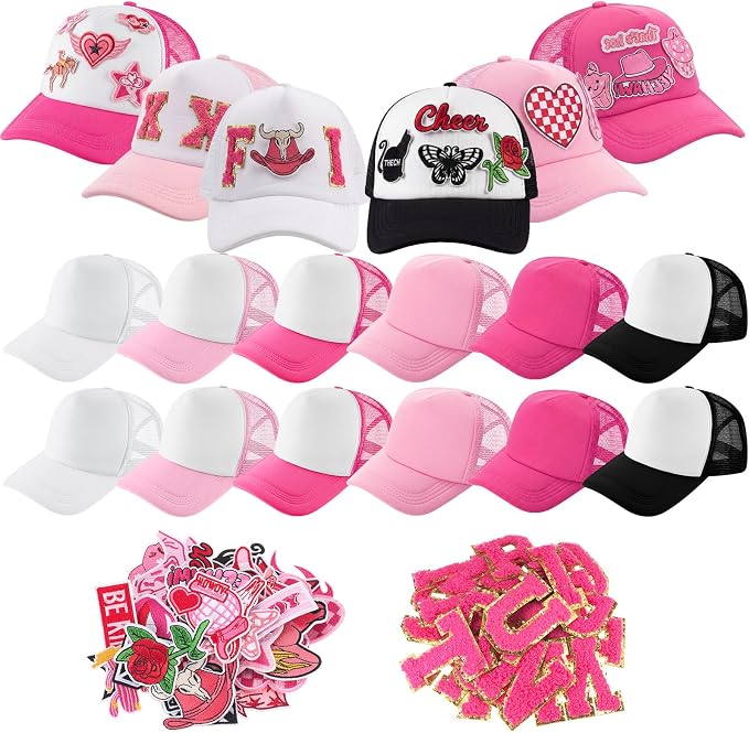 Hercicy DIY Trucker Hats Kit, 12 Pack Sublimation Blank Baseball Caps