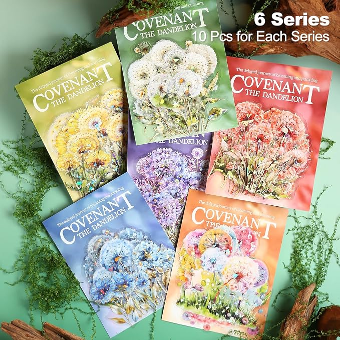 Dandelion Floral PET Stickers Set, Journaling, DIY Crafts, and Art Supplies