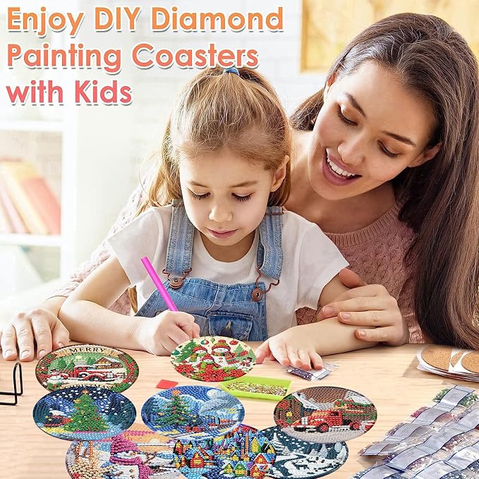 ijbnhd 8 PCS Christmas Diamond Art Coasters Kit Diamond Painting Coasters |