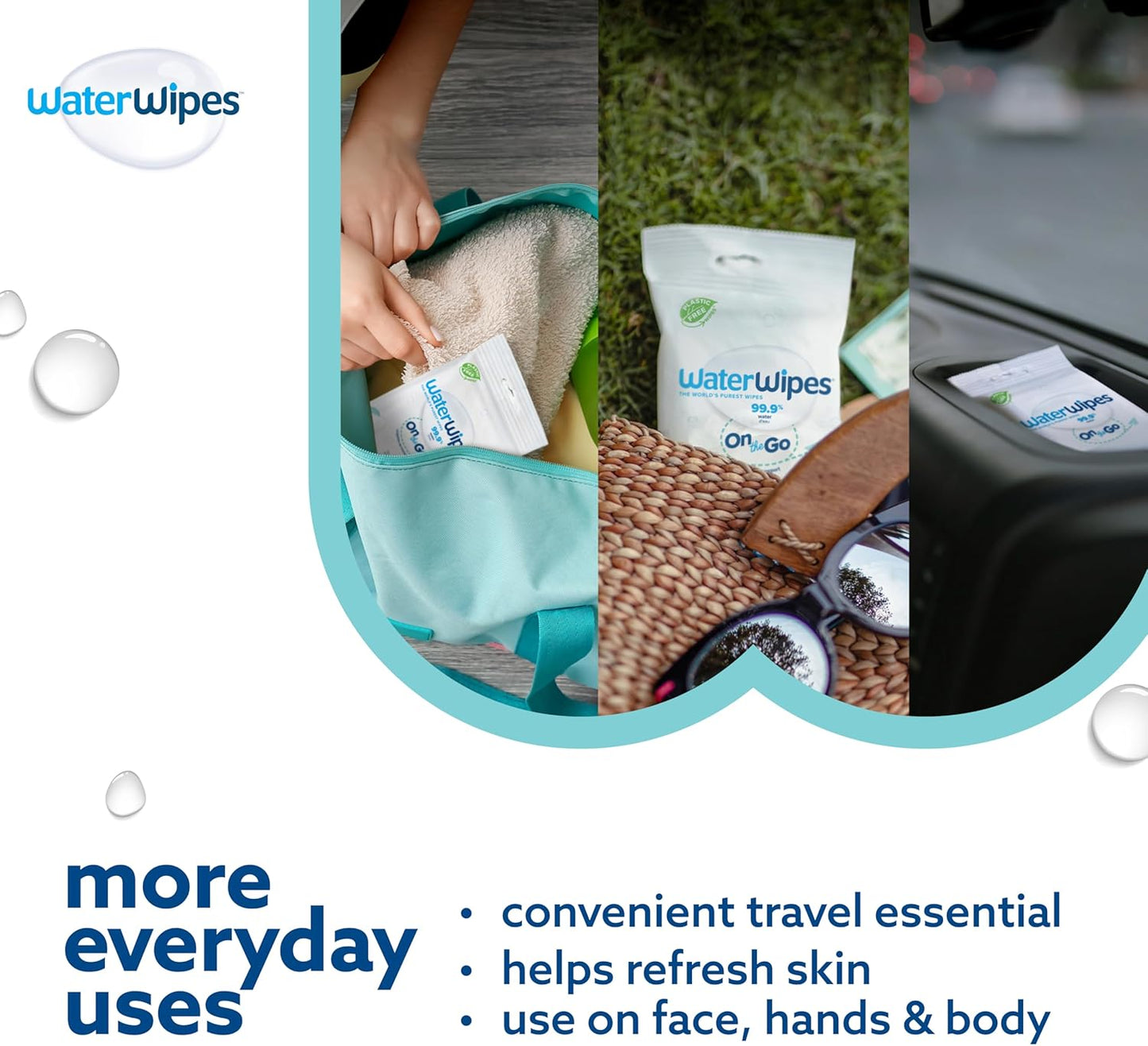 WaterWipes On The Go Wipes, 99.9% Water-Based Wipes for Travel, Sports, and to Refresh Skin, Unscented & Hypoallergenic, 28 Count (2 Pack)