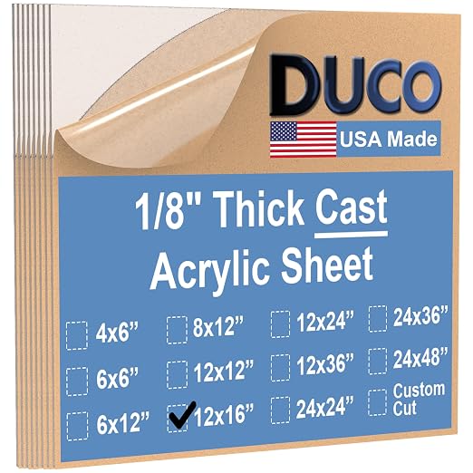 Duco Clear Cast Acrylic Sheets 1/8" Thick 12" x 16"