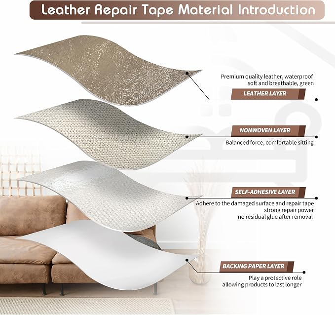 KING MOUNTAIN Leather Repair Patch, 4 x 63 Inches self Adhesive Leather Repair
