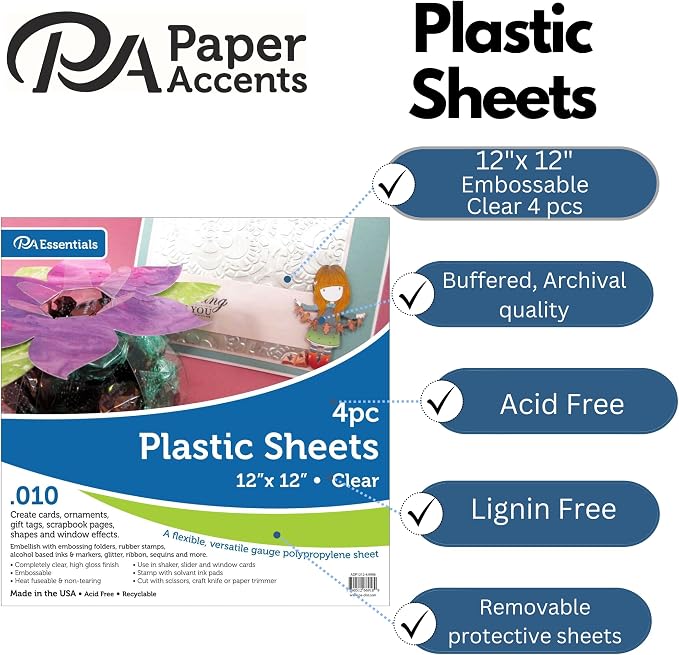 Accent Design Paper Accents Clear Plastic Sheets 12x12, .010" Thick, Plexiglass