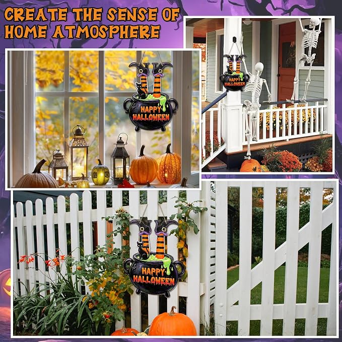 Paintable Halloween Ornaments 3 Sets, Wooden Happy Halloween Cauldron Ornaments