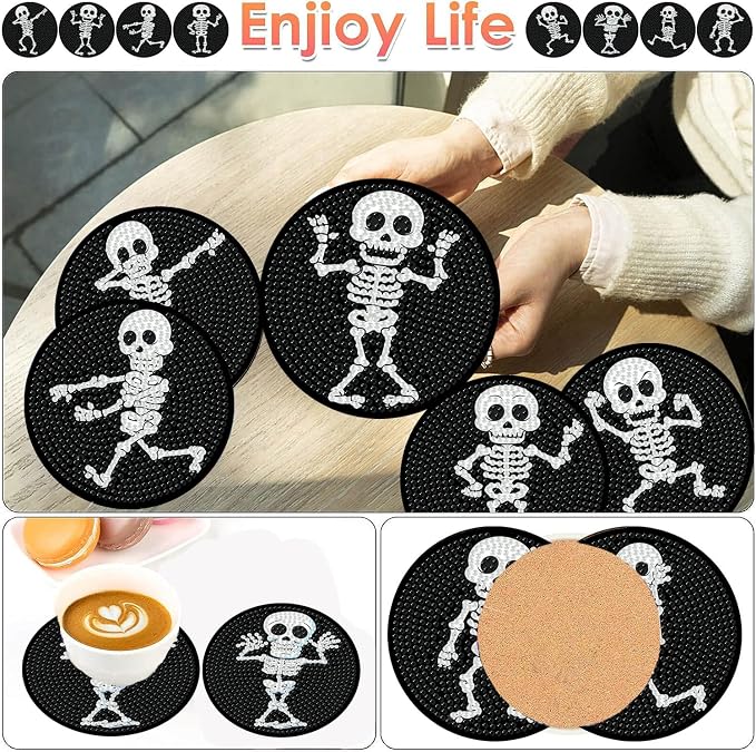 ijbnhd 8 PCS Skull Diamond Art Coasters 4X4inch | Skull Diamond Painting