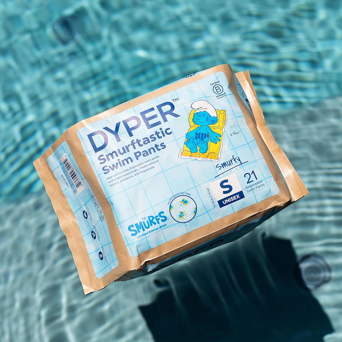 DYPER Smurftastic Baby Swim Diapers (21 Count), Hypoallergenic Plant-Based Baby Swim Diaper | Eco-Friendly & Absorbent Swimming Diapers for Babies, Size S