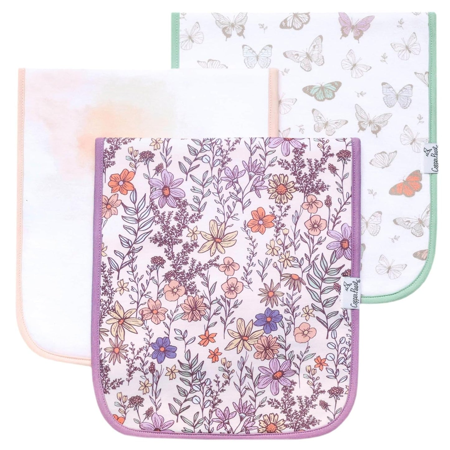 Copper Pearl Baby Burp Cloth Large 21''x10'' Size Premium Absorbent Triple Layer 3-Pack Gift Set Flora