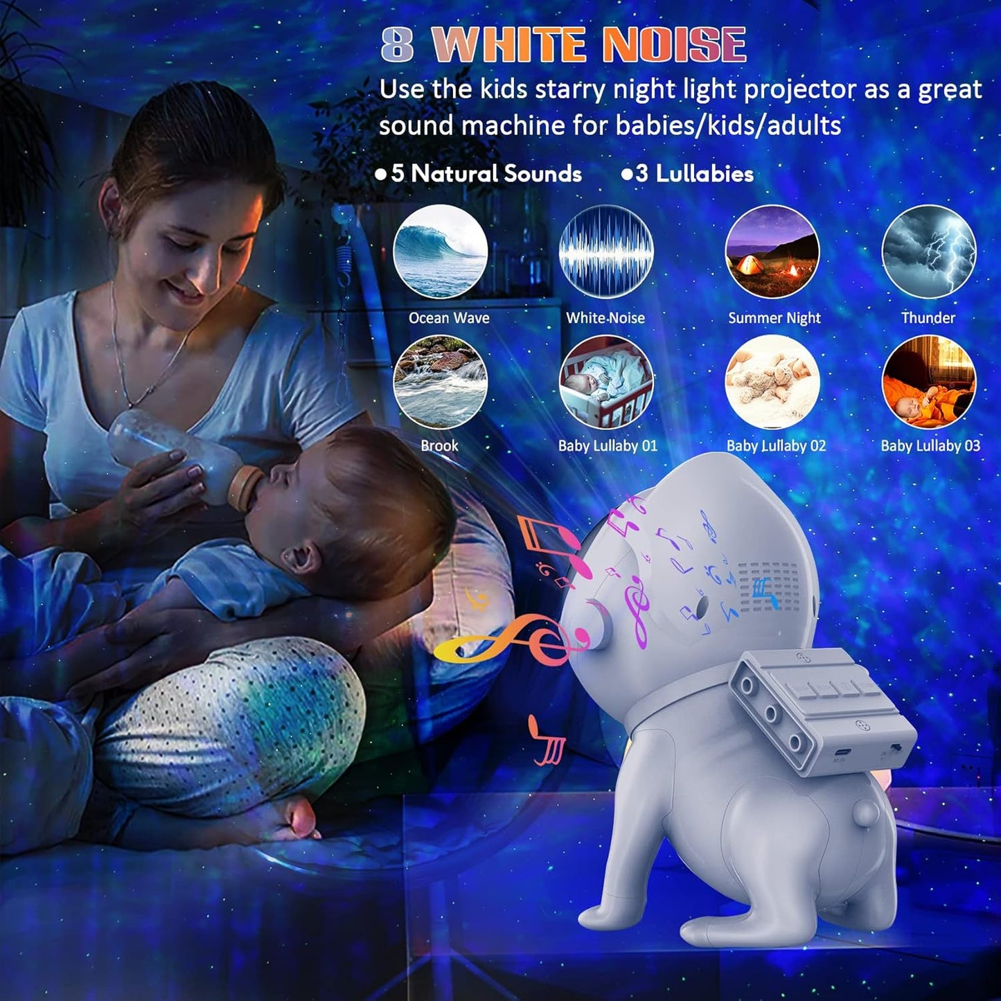 Star Projector,Galaxy Projector for Bedroom,Space Dog Projector with Bluetooth Speaker,21 Color Modes,White Noise,Remote & App Control,Night Light for Kids Adults Game Room Theater Ceiling Decor