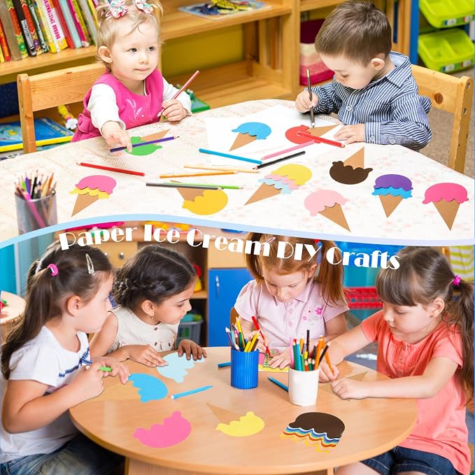 MixTeach 200 Pcs Paper Ice Cream Cone Cutouts Summer Bulletin Board Decorations