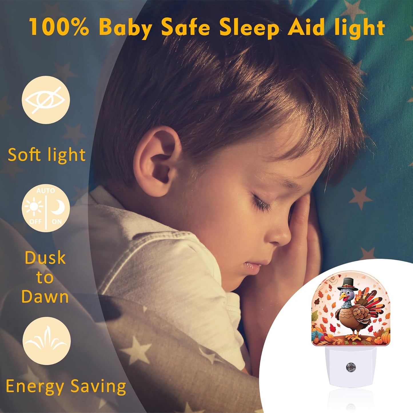Cute Cartoon Turkey Night Light for Kids,Thanksgiving Day Fall Autumn Night Light Plug in with Dusk to Dawn Sensor,0.5w Energy Saving Nightlight for Hallway Stairway Kitchen Bedroom