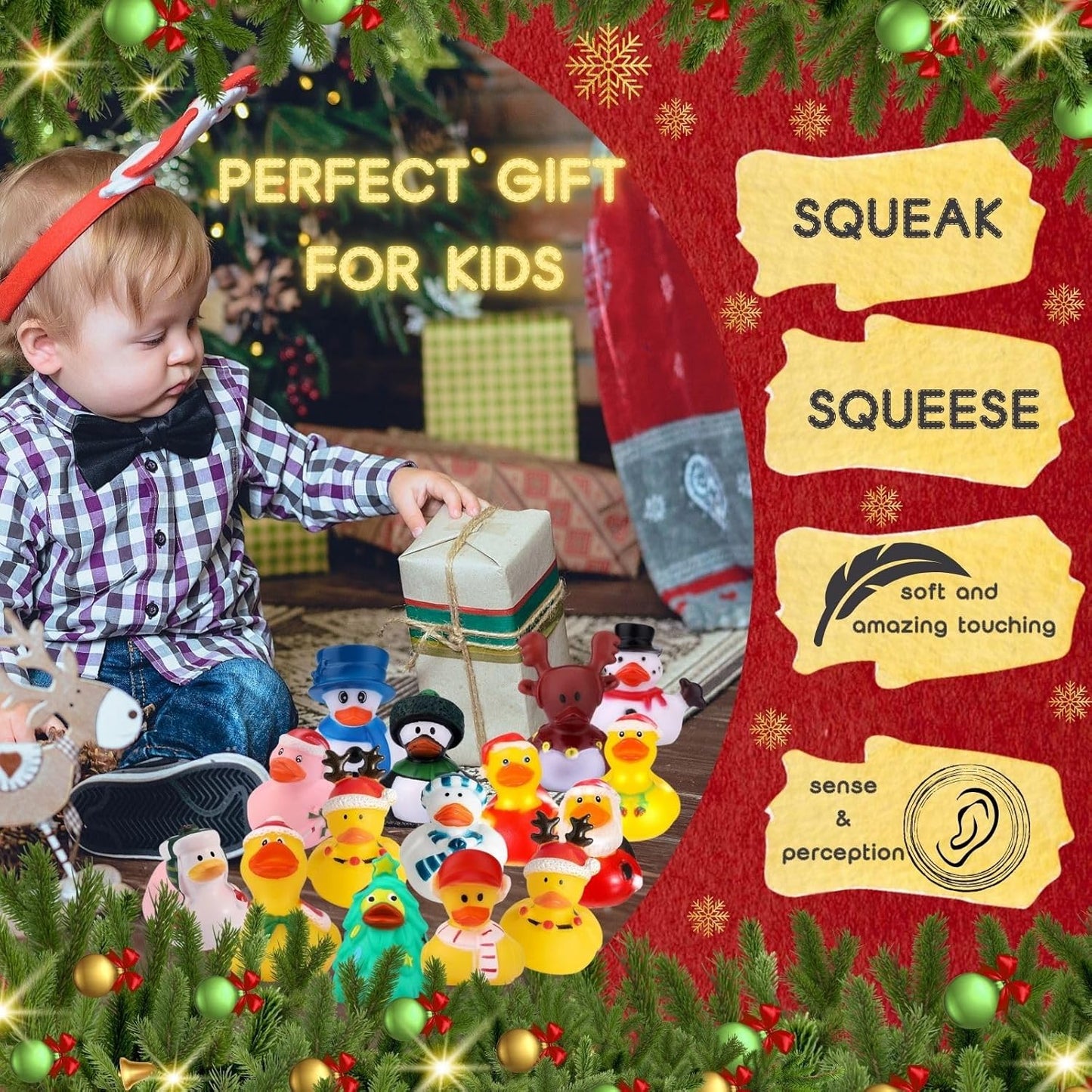 52 Pack Christmas Rubber Duck in Bulk Gift for Kids Christmas Floater Ducks for Ducking Party Supplies Baby Showers Assortment Bathtub Toy