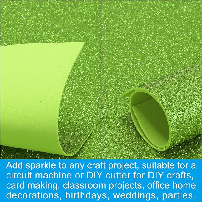 PATIKIL 30Sheets Grass Green EVA Glitter Foam Sheet 11.8 x 7.9 Inch 2mm Thick