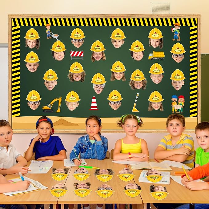 160Pcs Construction Helmet Cutouts Back to School Bulletin Board Decoration Set