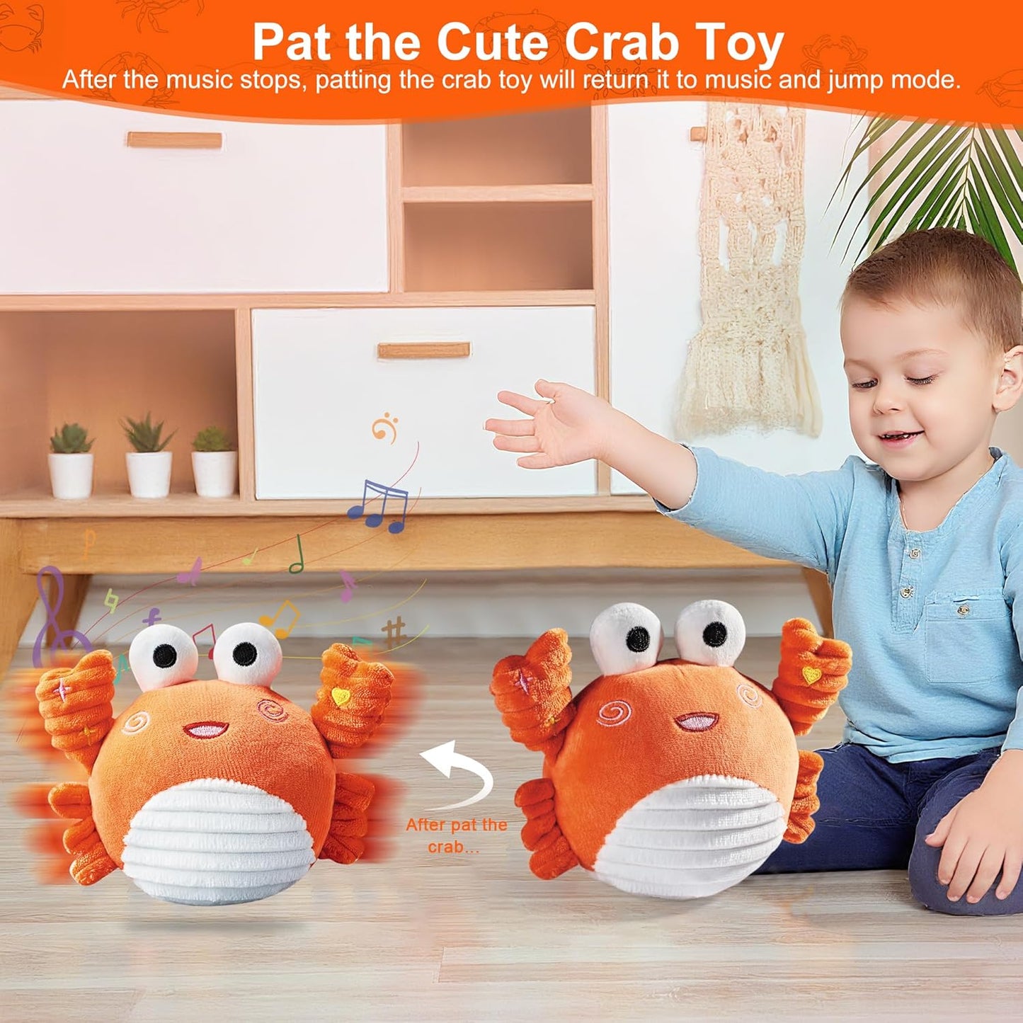 Musical Crawling Crab Toy – Ultra-Soft Dancing Baby Toy, Talking, Bouncing, Interactive Infant Sensory & Tummy-Time Motivator for 0–6 Months & 6–12 Months