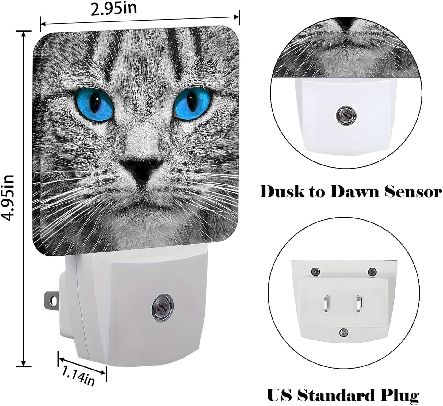 Blue Eyes Cat Night Light,Plug Into Wall with Dusk to Dawn Light Sensors, Warm Nightlights for Bedroom, Bathroom, Hallway, Kitchen, Gifts Ideal for Boys Girls Women Men