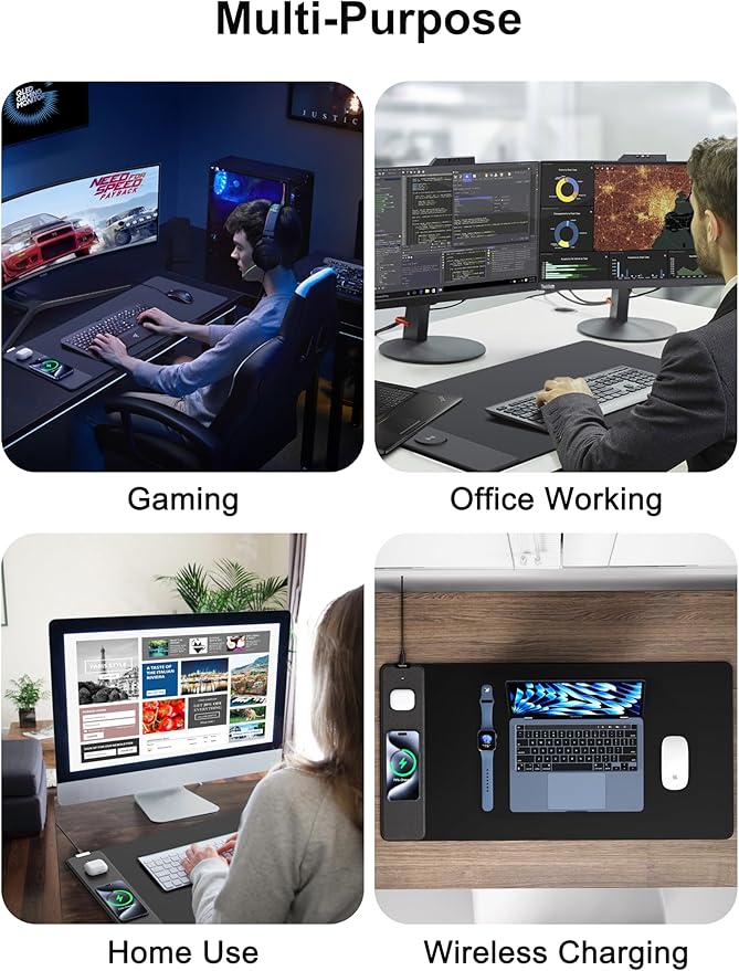 TopMade Mouse Pad with 15W Fast Wireless Charging, 31.5"x15.75" XXL Large Gaming Waterproof Desk Pad with Ultra-Smooth Surface, Non-Slip Base, Computer Desk Mat for MacBook, PC, Laptop, Black
