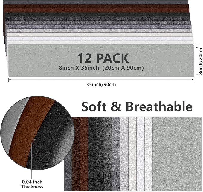 12 Rolls 8"x35" Large Stiff Felt Sheets, 1mm Felt Fabric Sheet