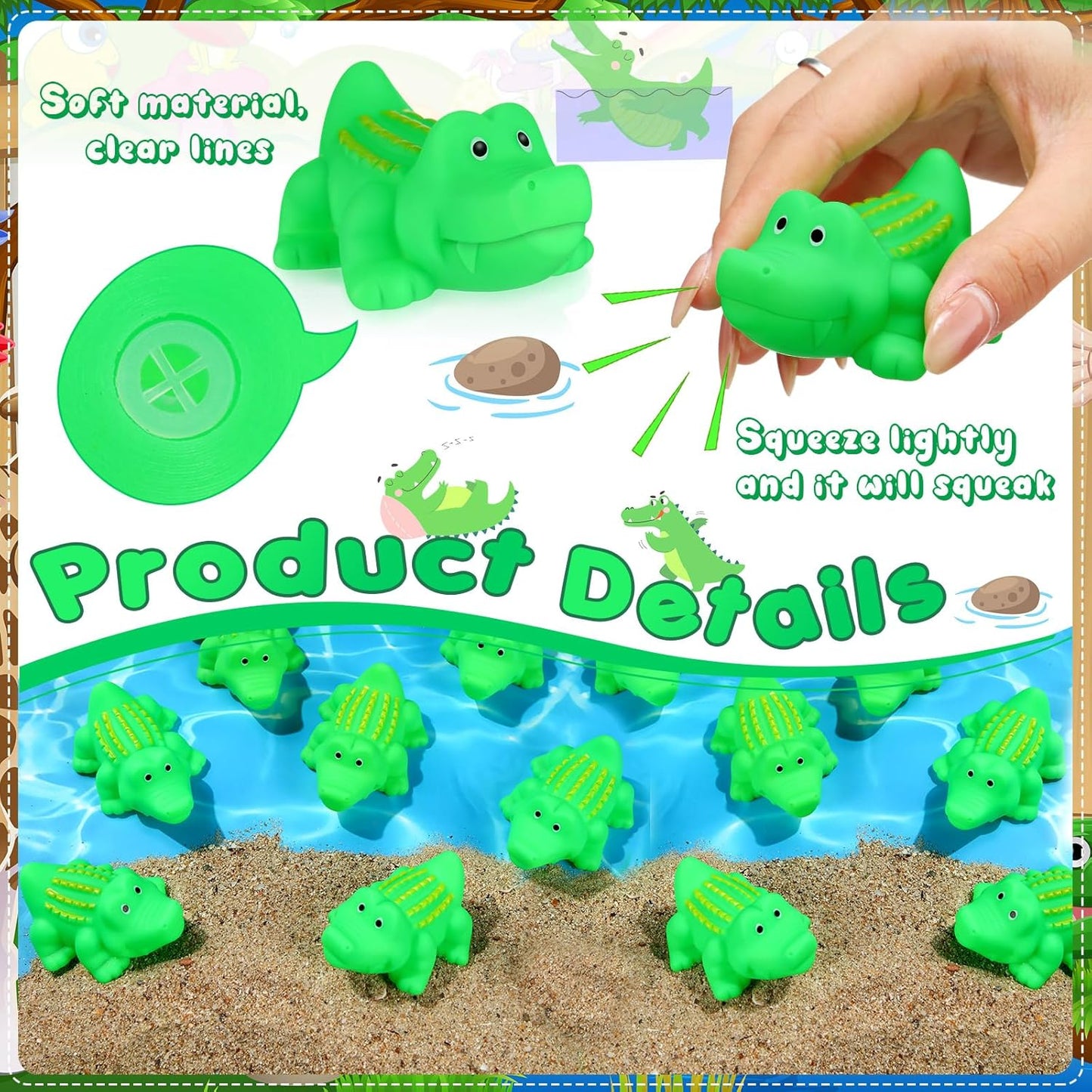 Lenwen 50 Pcs Rubber Crocodile Bath Toy Bulk Mini Alligator Toys Crocodile Bathtub Toys Float Squeak Toys for Summer Pool Parties Halloween Christmas Party Birthday Decoration, 2.8 x 1.3 x 1.3 Inch