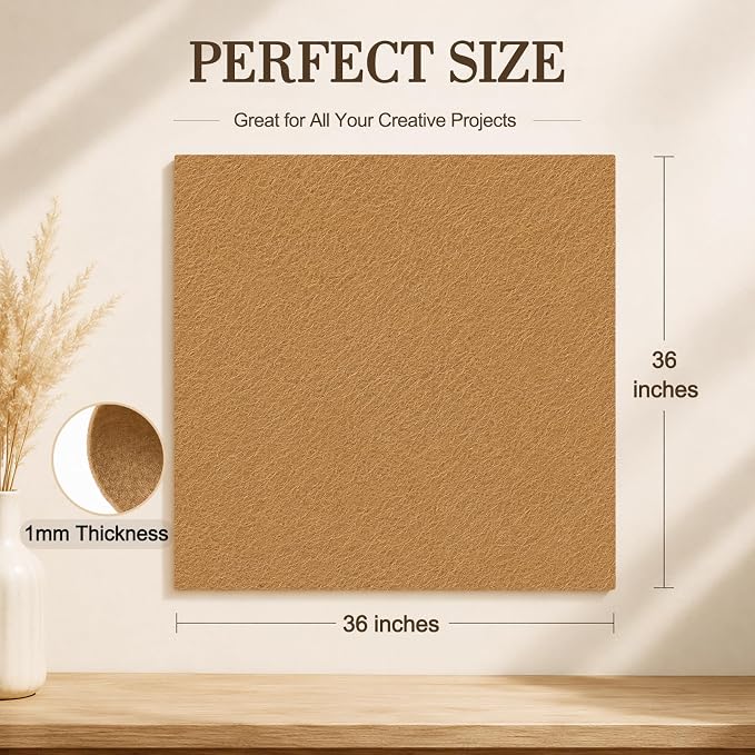 Tan Large Felt Fabric 36" x 36", 1mm Stiff Felt Sheet, Nonwoven Fabric