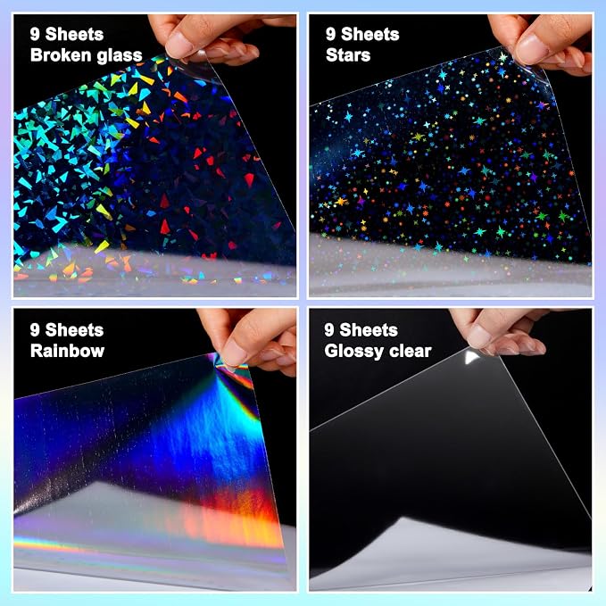 Clabby 36 Sheets Holographic Sticker Paper A4 Vinyl Holographic Laminate Sheets