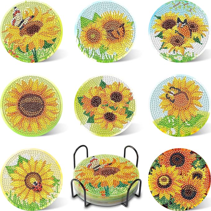 UPINS 8Pcs Sunflower Diamond Art Painting Coasters