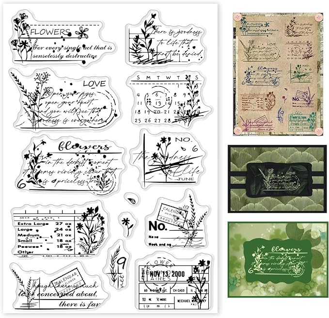GLOBLELAND Vintage Floral Calendar Clear Stamps Floral Postage Silicone Stamps