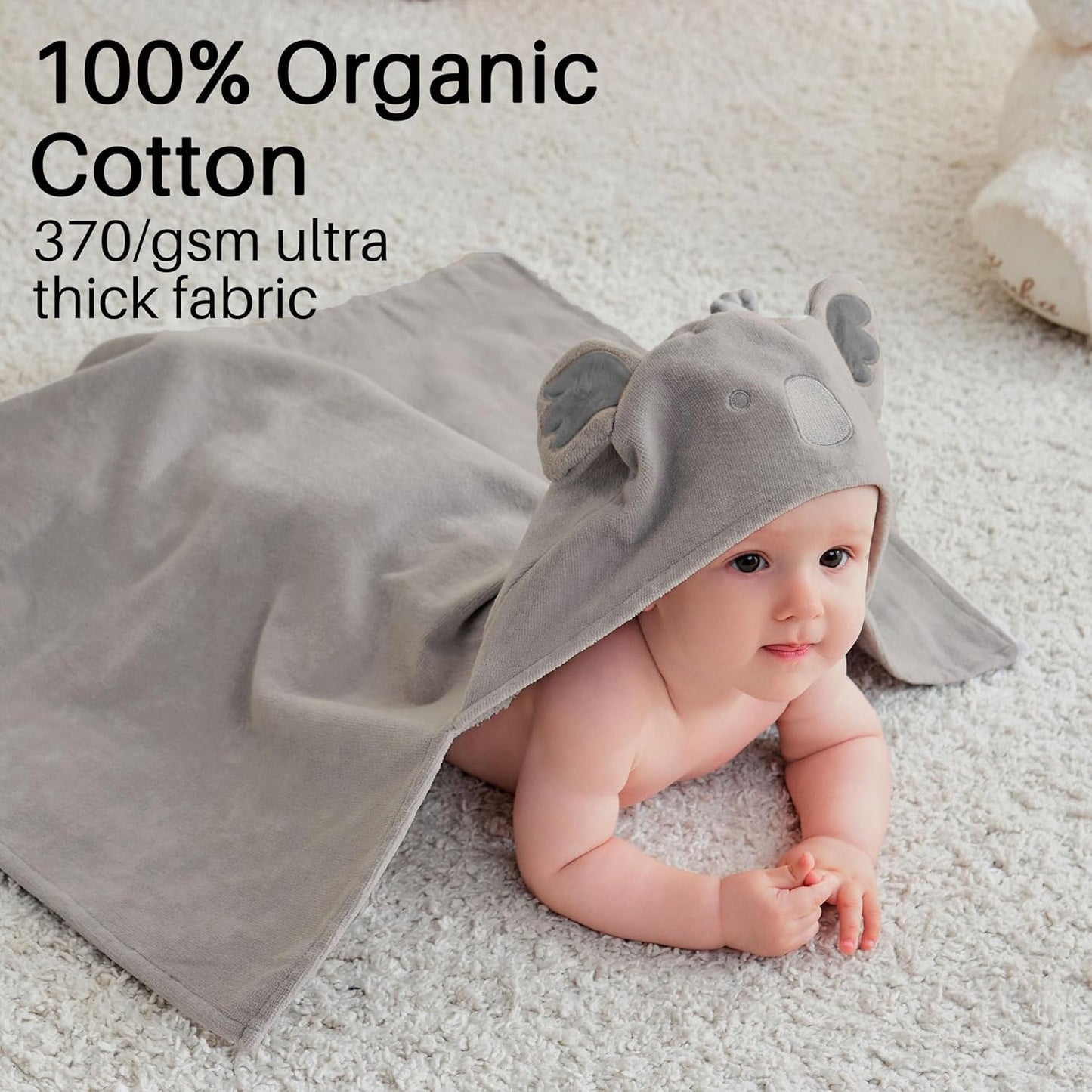 Viviland 2 Pack Hooded Baby Towels, Soft 100% Cotton Baby Bath Towels with Hood, Extra Thick and Absorbent, Essential for Newborns, Kids, Infants - Girls and Boys (Blue Elephant & Koala)