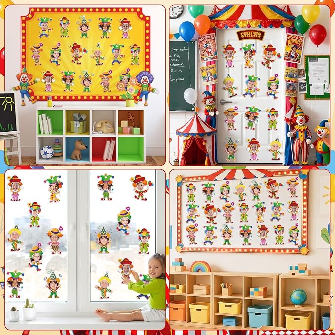60pcs Circus Theme Cutouts Clown Juggling Bulletin Board Decorations Carnival
