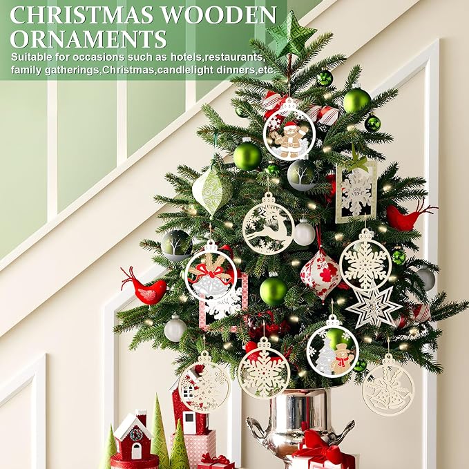 36PCS Wooden Hollow Christmas Ornaments