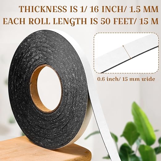 Tatuo 2 Rolls Double Sided Foam Tape 0.6 Inch by 50 Feet Black PE Foam Tape