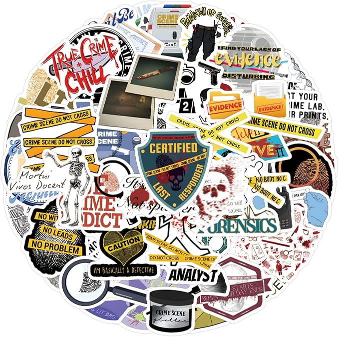 55 Pcs True Crime Forensic Stickers, Cool Detective Mystery Evidence Vinyl