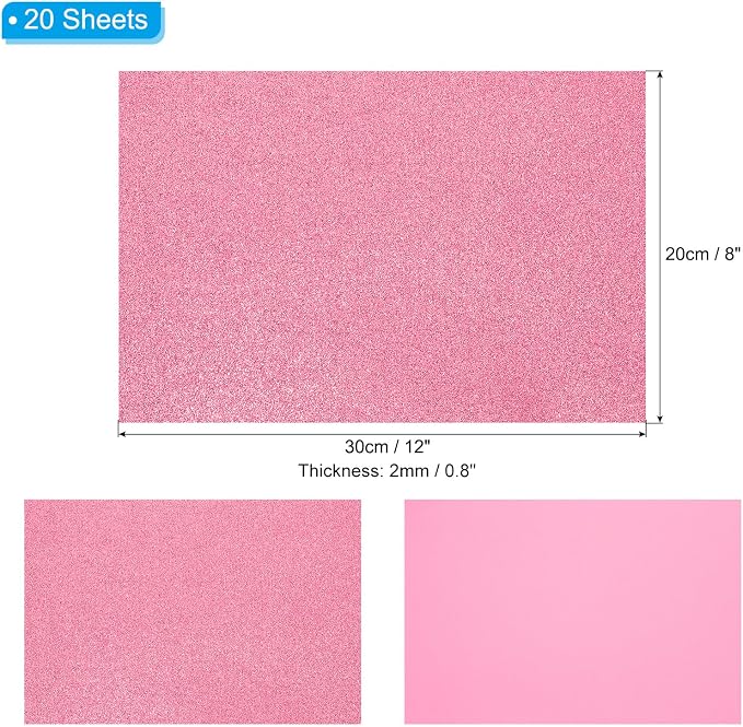 PATIKIL Dark Pink Shiny EVA Glitter Foam Sheet 11 x 8 Inch 2mm Thick Sparkle