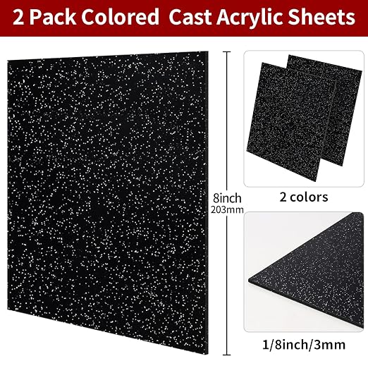 2 PCS 8 x 8 inch Glitter Colored Plexiglass Acrylic Sheets
