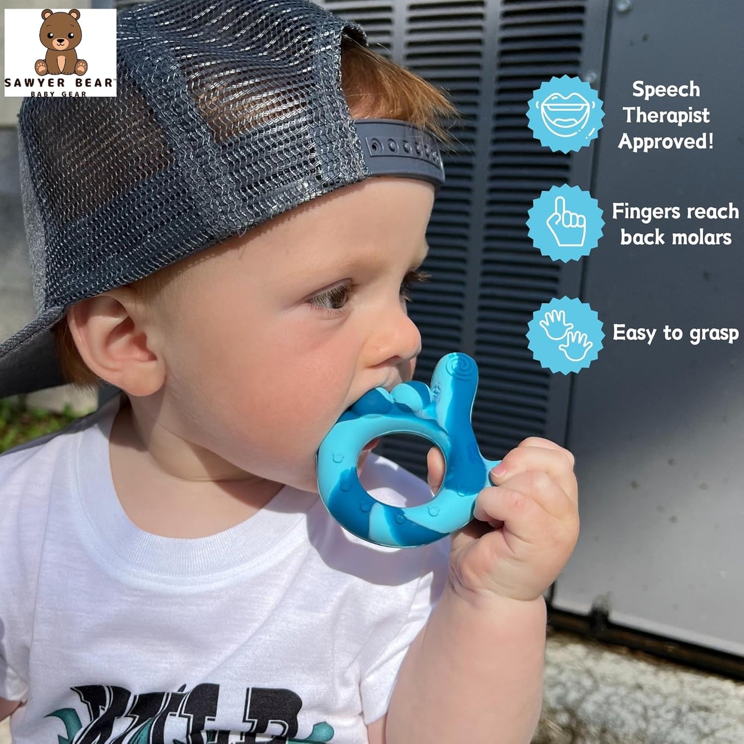 I Love You Silicone Hand Teether, Teethers for Babies 3-6 Months, Soft Teething Toys 6-12 Months bpa Free, Massaging Teething Relief (Blue)