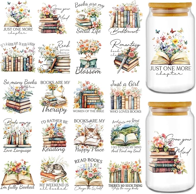 Rngmsi 20 Sheets Reading Books UV DTF Cup Wrap Cold UV DTF Transfer Sticker |