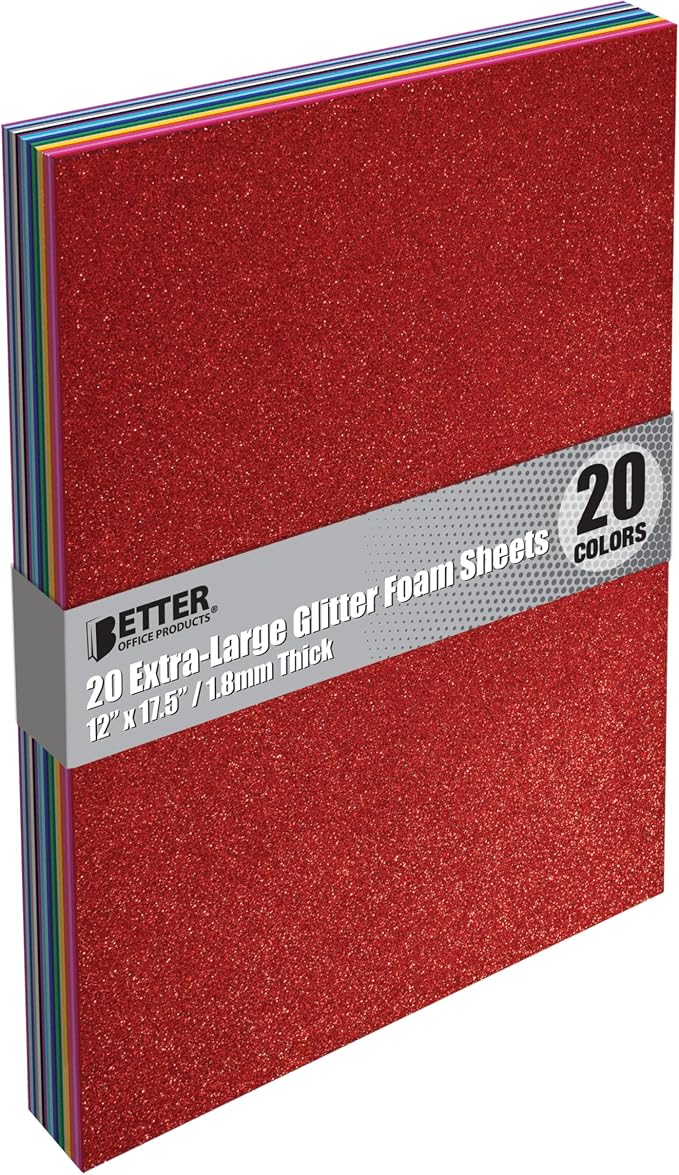 Better Office Products 20 Pack Extra Large Glitter Foam Sheets, 12 x 17.5 Inch