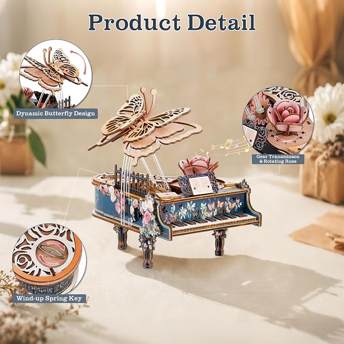 3D Puzzles for Adults, 3D Wooden Puzzle-Magic Piano, Mechanical Model Kit Music
