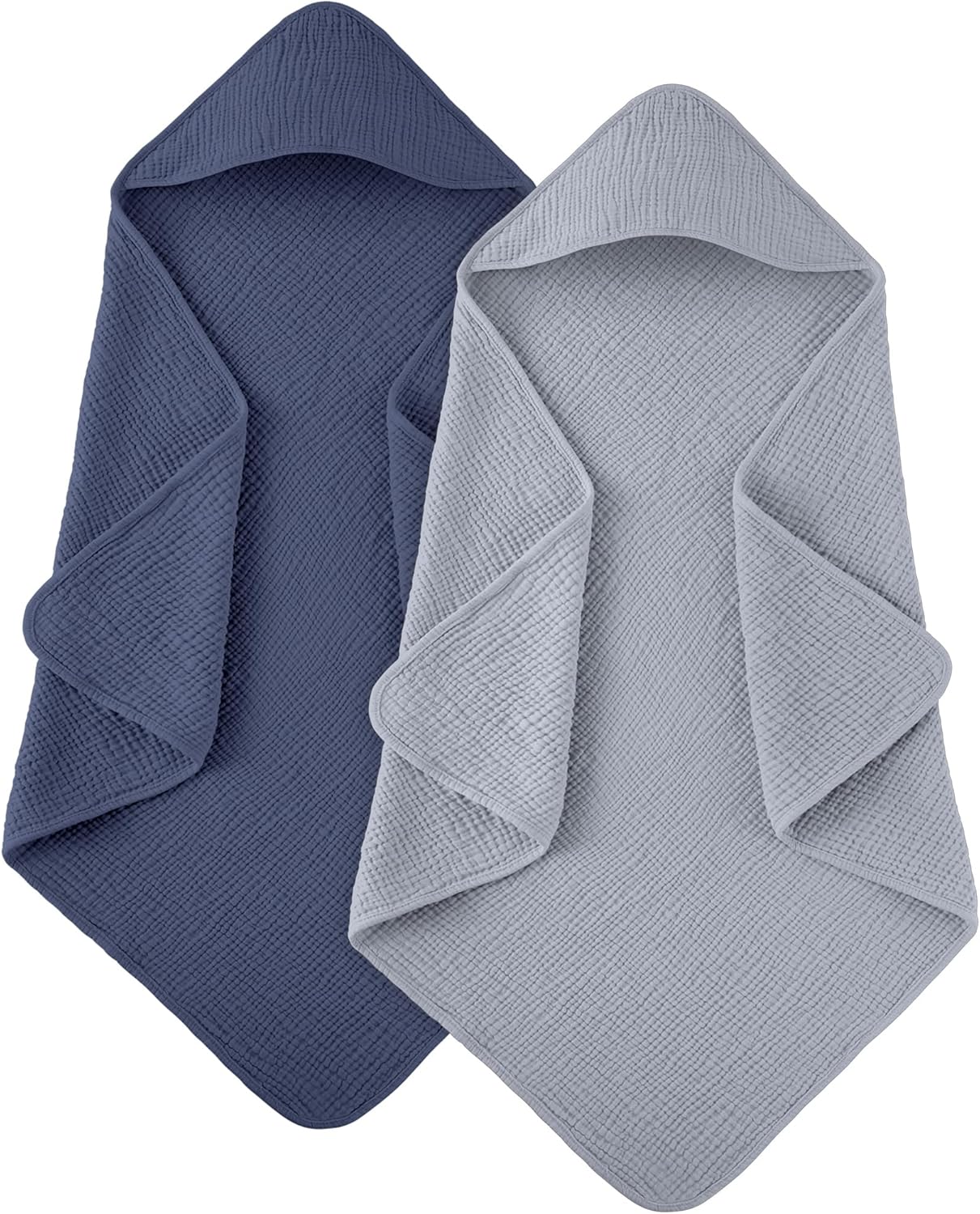 Susurration Hooded Baby Towels for Newborn 2 Pack 100% Muslin Cotton Towel for Babies，Highly Absorbent and Newborn Essential 30x30 Inch (Blue)
