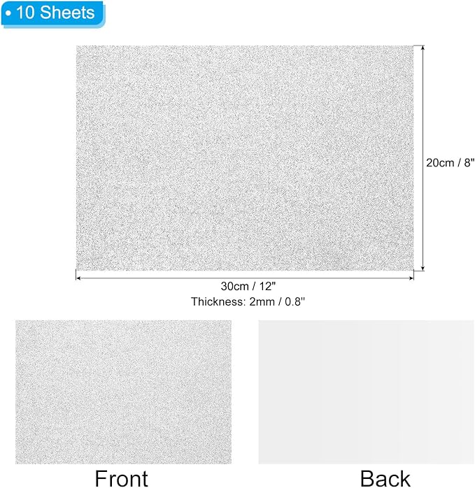 PATIKIL Silver Tone Shiny EVA Glitter Foam Sheet 11 x 8 Inch 2mm Thick