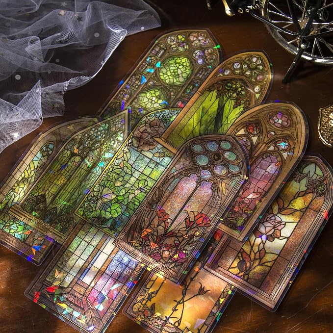 Glazed Flower Window Frame Stickes, 60 Pieces Glitter Holographic Transparent