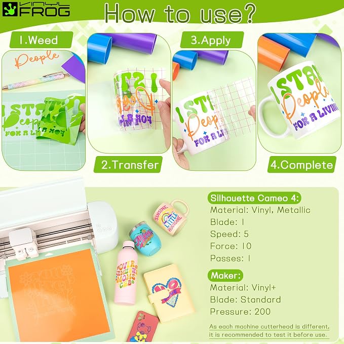 VINYL FROG Permanent Vinyl Bundle 12‘’x12'' Glossy Adhesive Vinyl 14 Sheets 12
