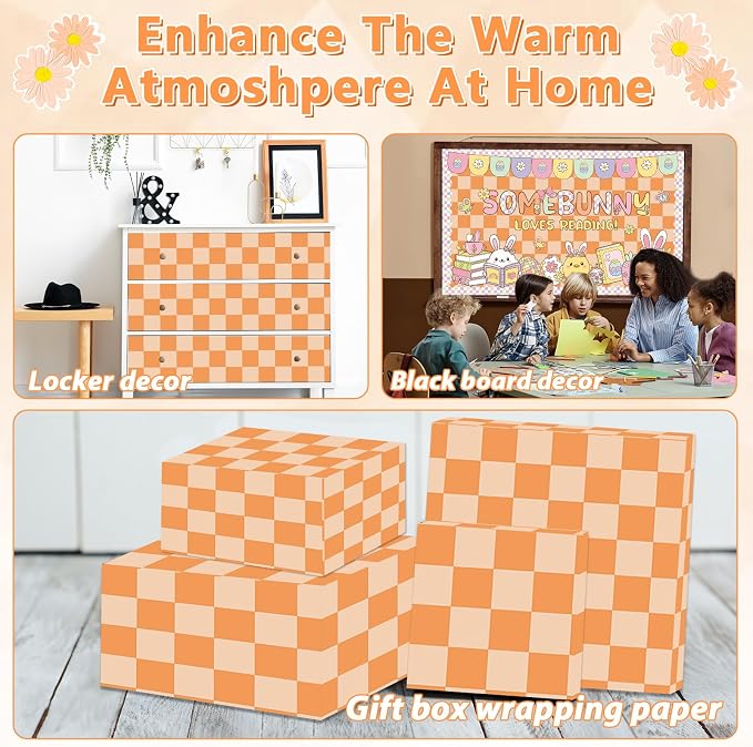 Hippie Orange Checked Bulletin Board Paper Roll Retro Orange Bulletin Board