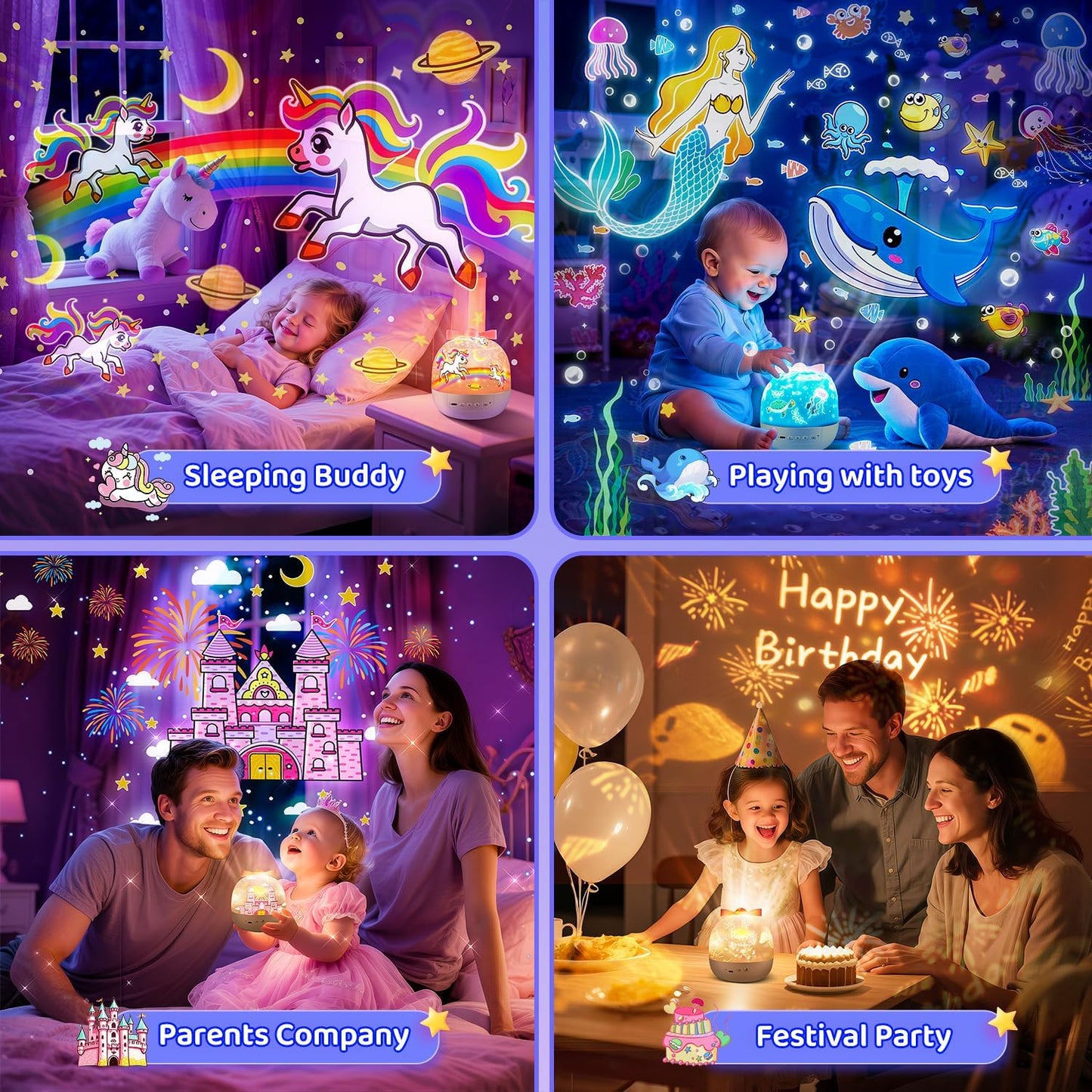 PIKOY Unicorn Toys for Girls Gifts, 15 Films+15 Lullaby Sound Machine for Kids Night Light Projector, Remote+Rechargeable Night Light for Kids Gifts, 360 °Rotation Princess Mermaid Toddler Girl Toys