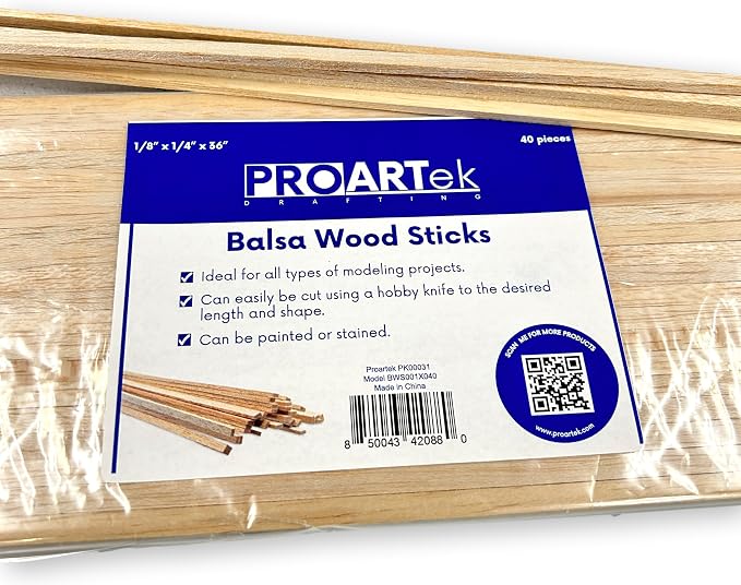 Proartek PK00031 Model BWS001X040 Balsa Wood Strips, 1/8" x 1/4" x 36" Finest